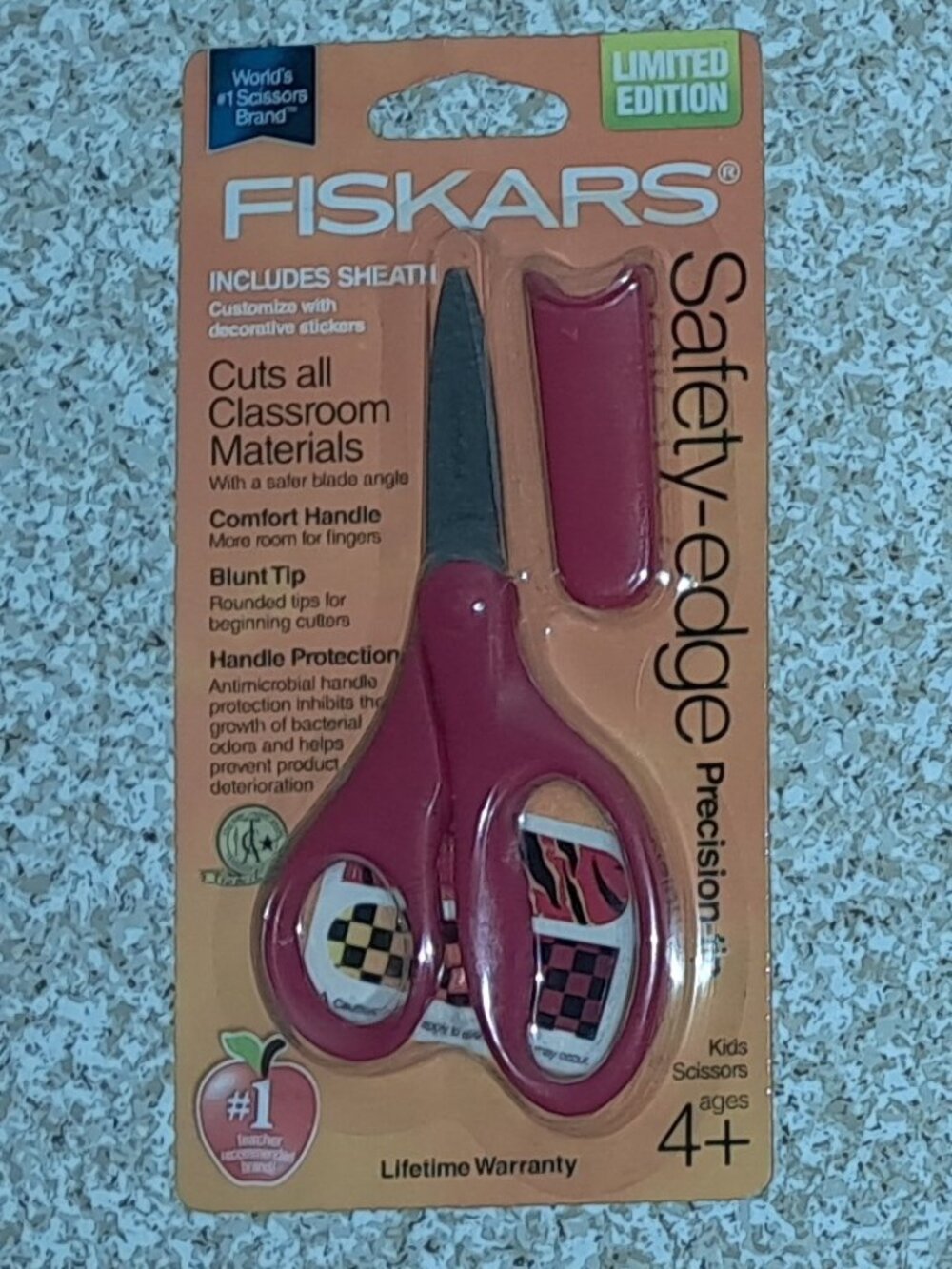 NWT FISKARS Kids Safety Edge Scissors & Sheath: Antimicrobial Handle